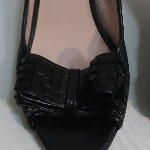 Womens Kate Spade Black Metallic Slingback Sandals W/Bead Bow Tie 7 - Picture 5 of 10